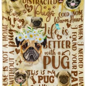Pug Gifts for Pug Lovers, Pug Flannel Blanket for Pug Lovers, Soft Throw Blanket 50"x 65"
