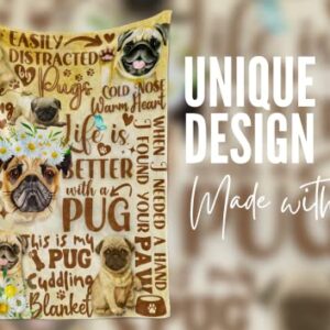 Pug Gifts for Pug Lovers, Pug Flannel Blanket for Pug Lovers, Soft Throw Blanket 50"x 65"