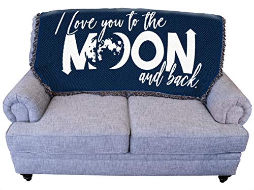 Pure Country Weavers I Love You to The Moon and Back Blanket Blue - Gift Tapestry Throw for Back of Couch or Sofa - Woven from Cotton - Made in The USA (61x36)