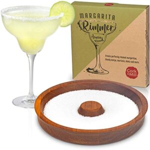 cork & mill margarita salt rimmer, acacia wood glass rimmer, sugar and salt rimmer for wide glasses up to 5.5 inches