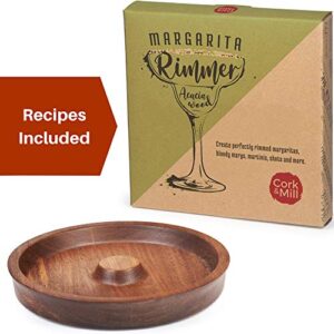 Cork & Mill Margarita Salt Rimmer, Acacia Wood Glass Rimmer, Sugar and Salt Rimmer for Wide Glasses up to 5.5 Inches