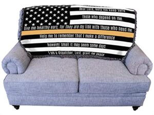 police department - dispatcher's protection prayer - yellow thin line american flag blanket - gift tapestry throw for back of couch or sofa - woven from cotton - made in the usa (61x36)