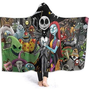 Hooded Blanket by JINTANG, 3D Nightmare Before Christmas Hooded Blanket Halloween Blanket Warm Wearable Blankets Kids and Adults Blankets Super Soft Blankets (A05, 79x59 inches)