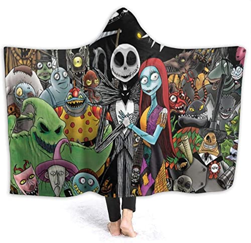 Hooded Blanket by JINTANG, 3D Nightmare Before Christmas Hooded Blanket Halloween Blanket Warm Wearable Blankets Kids and Adults Blankets Super Soft Blankets (A05, 79x59 inches)