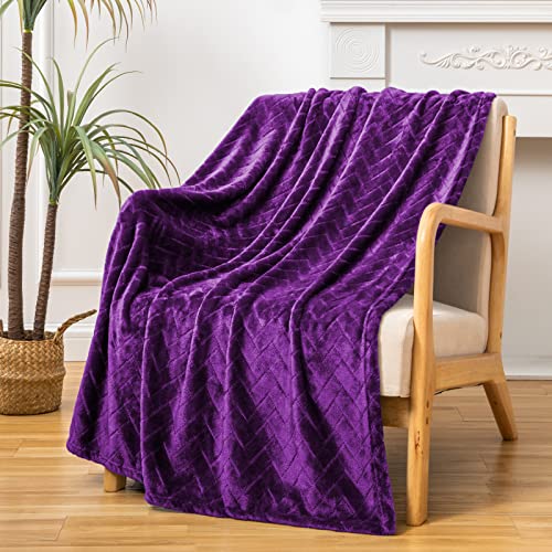 Whale Flotilla Plush Fleece Throw Blanket for Couch with Chevron Pattern, Decorative Soft Fluffy Throw Blanket for Sofa, Cozy and Lightweight, Purple, 50x65 Inch