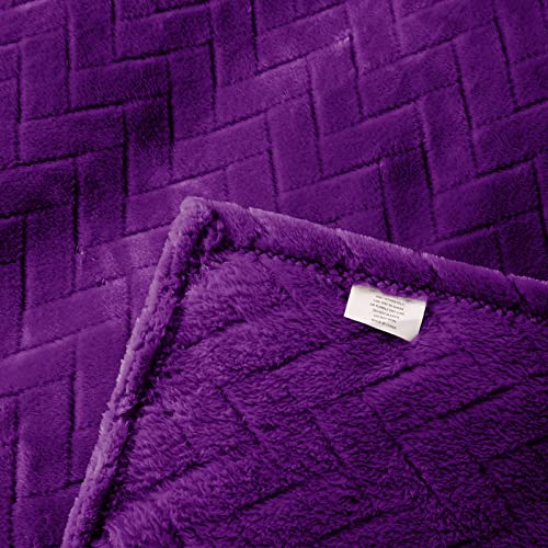 Whale Flotilla Plush Fleece Throw Blanket for Couch with Chevron Pattern, Decorative Soft Fluffy Throw Blanket for Sofa, Cozy and Lightweight, Purple, 50x65 Inch