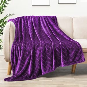 Whale Flotilla Plush Fleece Throw Blanket for Couch with Chevron Pattern, Decorative Soft Fluffy Throw Blanket for Sofa, Cozy and Lightweight, Purple, 50x65 Inch