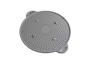 simply served silicone splatter screen, multi-use kitchen tool, protect stovetop and counters, 3-in-1 silicone kitchen trivet, splatter screen, and colander lid, gray