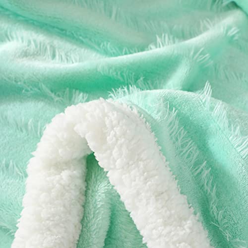 Exclusivo Mezcla Tassel Fleece Throw Blanket for Couch, Sofa, Bed, Soft Wrap Poncho Blanket, Lightweight and Warm (50x70 Inches, Light Green)