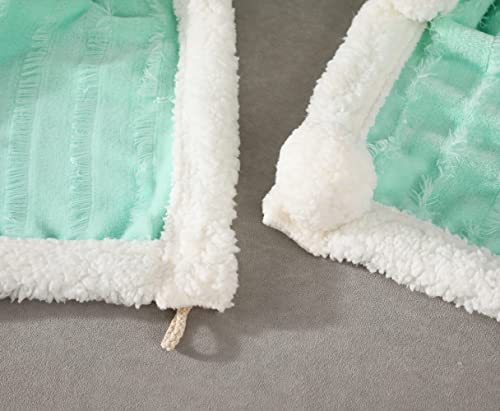 Exclusivo Mezcla Tassel Fleece Throw Blanket for Couch, Sofa, Bed, Soft Wrap Poncho Blanket, Lightweight and Warm (50x70 Inches, Light Green)