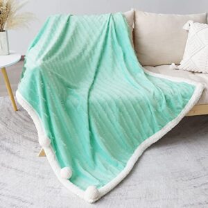 Exclusivo Mezcla Tassel Fleece Throw Blanket for Couch, Sofa, Bed, Soft Wrap Poncho Blanket, Lightweight and Warm (50x70 Inches, Light Green)