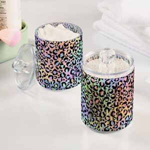 Joisal Multicolored Gradient Leopard Print 2 Pack Ear Cotton Swabs Container With Lids Plastic Bathroom Organizer for Cotton Balls, Cotton Swabs, Cotton Round Pads, Floss Picks