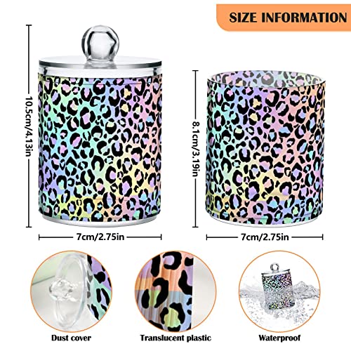 Joisal Multicolored Gradient Leopard Print 2 Pack Ear Cotton Swabs Container With Lids Plastic Bathroom Organizer for Cotton Balls, Cotton Swabs, Cotton Round Pads, Floss Picks