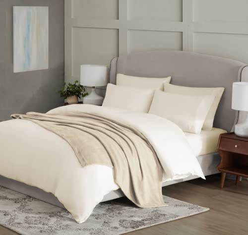 U.S. Polo Assn. Super Soft Oversized Bed & Couch Throw Blanket, Fuzzy Warm Lightweight Flannel Throws, All Season Plush Fleece Comfort, 50x70in, Beige
