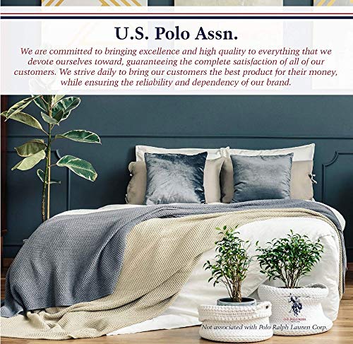 U.S. Polo Assn. Super Soft Oversized Bed & Couch Throw Blanket, Fuzzy Warm Lightweight Flannel Throws, All Season Plush Fleece Comfort, 50x70in, Beige