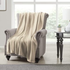 U.S. Polo Assn. Super Soft Oversized Bed & Couch Throw Blanket, Fuzzy Warm Lightweight Flannel Throws, All Season Plush Fleece Comfort, 50x70in, Beige