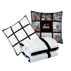 lyfles sublimation blanks blanket 40" x 60" with 9 panel and 2pcs blank pillow cases 16" x 16" with 9 printable panels