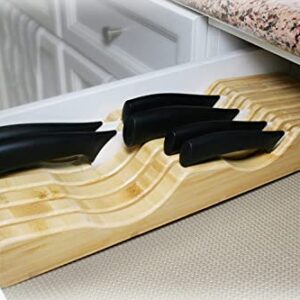 Shenzhen Knives Large In-Drawer Knife Block: 11 Slot (Holds 10-12 Knives) Empty Bamboo Wooden Knife Holder for Kitchen Drawers