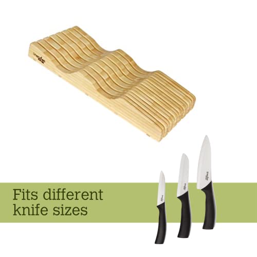 Shenzhen Knives Large In-Drawer Knife Block: 11 Slot (Holds 10-12 Knives) Empty Bamboo Wooden Knife Holder for Kitchen Drawers