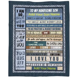 personalized to my son blanket from mom dad 60x80 inches lightweight flannel throws custom name gift for boy men super soft comfy blankets birthday christmas decor couch sofa
