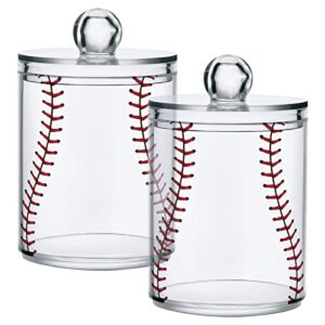 gredecor 4 pack apothecary jars baseball softball red lace qtip holder organizer clear airtight canister for cotton swabs storage acrylic plastic jar with lids