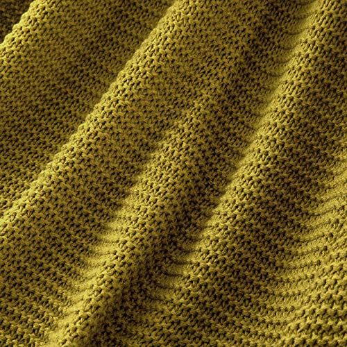 RUDONG M Knitted Throw Blanket with Fringe, Mustard Green Knit Throw Blanket for Couch Bed Sofa 50" x 60"