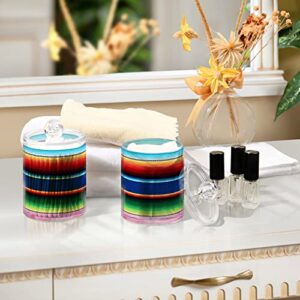 Kigai 2 Pack Mexican Serape Blanket Stripes Qtip Holders Dispenser Bathroom Vanity Organizers Clear Plastic Apothecary Jars with Lids for Cotton Ball, Cotton Swab, Cotton Round Pads, Floss