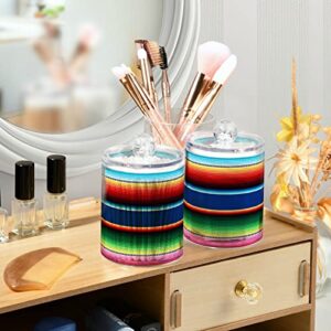 Kigai 2 Pack Mexican Serape Blanket Stripes Qtip Holders Dispenser Bathroom Vanity Organizers Clear Plastic Apothecary Jars with Lids for Cotton Ball, Cotton Swab, Cotton Round Pads, Floss
