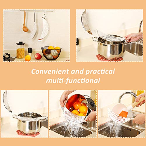 2 Pieces Pot Strainer with Handle Stainless Steel Colander Pasta Drainer Pan Pot Strainer with Recessed Hand Grips Suitable for Kitchen Pots and Pans Different Sizes up to 10 Inches