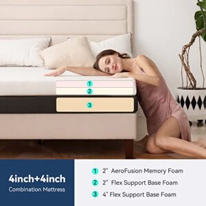 8 inch AeroFusion Memory Foam Mattress/Topper Queen Size,4"+4" Combination Topper in a Box,Medium Firm 2022 Innovative Mattress for Pressure Relief,CertiPUR-US Certified