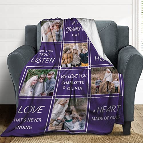 D-Story Customized Gifts for Grandma Custom Blanket with Photo, Personalized Grandma Blankets with Pictures Text, Custom Best Grandma Ever Memorial Throw Blanket, 5 Sizes, Made in USA