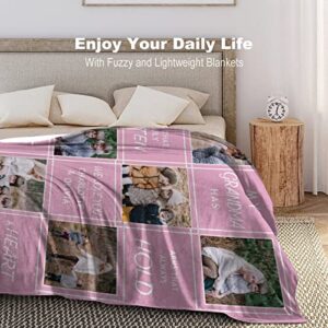 D-Story Customized Gifts for Grandma Custom Blanket with Photo, Personalized Grandma Blankets with Pictures Text, Custom Best Grandma Ever Memorial Throw Blanket, 5 Sizes, Made in USA