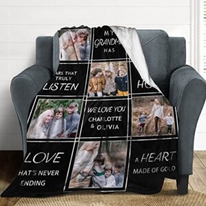 D-Story Customized Gifts for Grandma Custom Blanket with Photo, Personalized Grandma Blankets with Pictures Text, Custom Best Grandma Ever Memorial Throw Blanket, 5 Sizes, Made in USA