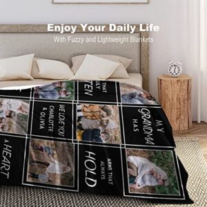 D-Story Customized Gifts for Grandma Custom Blanket with Photo, Personalized Grandma Blankets with Pictures Text, Custom Best Grandma Ever Memorial Throw Blanket, 5 Sizes, Made in USA