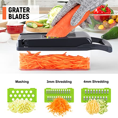 Amzeth Vegetable Chopper, 16 in 1 Food Chopper, Pro Onion Chopper, Kitchen Vegetable Cutter Slicer Dicer, Veggie Chopper with 8 Blades, Potato Carrot Garlic Chopper with Container (Gray)