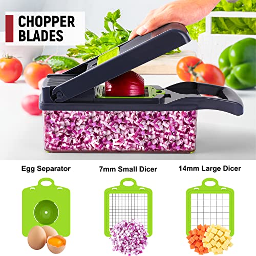 Amzeth Vegetable Chopper, 16 in 1 Food Chopper, Pro Onion Chopper, Kitchen Vegetable Cutter Slicer Dicer, Veggie Chopper with 8 Blades, Potato Carrot Garlic Chopper with Container (Gray)