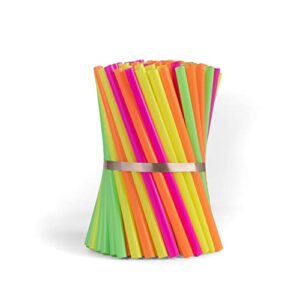 300ct large milkshake/smoothie/slush straws, disposable jumbo extra wide thick long plastic drinking straw, assorted colors, 9"x.26" (300) (neon)