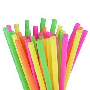 300ct Large Milkshake/Smoothie/Slush Straws, Disposable Jumbo Extra Wide Thick Long Plastic Drinking Straw, Assorted Colors, 9"x.26" (300) (Neon)