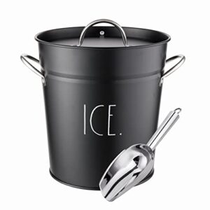 rae dunn ice bucket with scoop - stainless steel bucket with handle, lid and ice scooper - 4 qt. storage bin for ice cubes for bars, parties, backyard barbeques, picnics, and camping (black)
