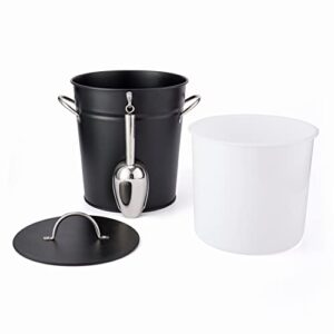 Rae Dunn Ice Bucket with Scoop - Stainless Steel Bucket with Handle, Lid and Ice Scooper - 4 Qt. Storage Bin for Ice Cubes for Bars, Parties, Backyard Barbeques, Picnics, and Camping (Black)