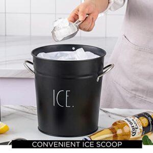 Rae Dunn Ice Bucket with Scoop - Stainless Steel Bucket with Handle, Lid and Ice Scooper - 4 Qt. Storage Bin for Ice Cubes for Bars, Parties, Backyard Barbeques, Picnics, and Camping (Black)