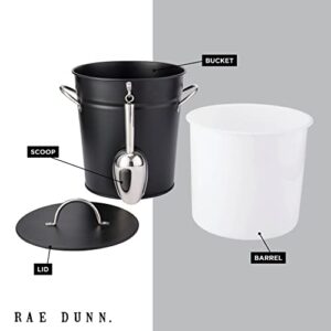 Rae Dunn Ice Bucket with Scoop - Stainless Steel Bucket with Handle, Lid and Ice Scooper - 4 Qt. Storage Bin for Ice Cubes for Bars, Parties, Backyard Barbeques, Picnics, and Camping (Black)