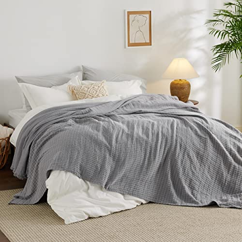 Bedsure 100% Cotton Muslin Blanket Grey Queen & Bedsure 100% Cotton Muslin Blanket Sage Green Throw