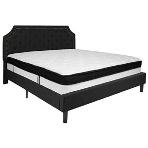 flash furniture brighton king size tufted upholstered platform bed in black fabric with memory foam mattress
