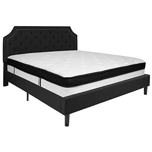 Flash Furniture Brighton King Size Tufted Upholstered Platform Bed in Black Fabric with Memory Foam Mattress