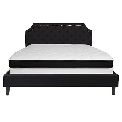 Flash Furniture Brighton King Size Tufted Upholstered Platform Bed in Black Fabric with Memory Foam Mattress