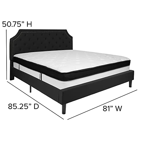 Flash Furniture Brighton King Size Tufted Upholstered Platform Bed in Black Fabric with Memory Foam Mattress