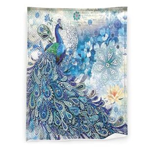 bbkd peacock vintage botanical blanket super soft fleece throw blanket 40" x 50", colorful fuzzy microfiber flannel cozy warm blanket, for couch bed sofa(peacock,40" x 50")