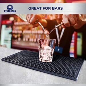 ProTensils Bar Mat 12" x 6", Black Bar Mats, Bar Spill Mats Countertop, Home Bar Service Mat (2 Pack)