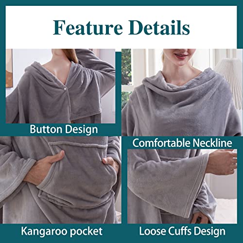 M.Nollby Wearable Blanket Flannel Fleece Snuggle Blanket with Sleeves and Pocket for Women Men Cozy and Comfy Soft TV Blanket Wrap Throw for Sofa and Bed